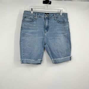 Women's Lee Riders Blue Long Denim Cuffed Shorts 14 Western Boho Festival Hippie